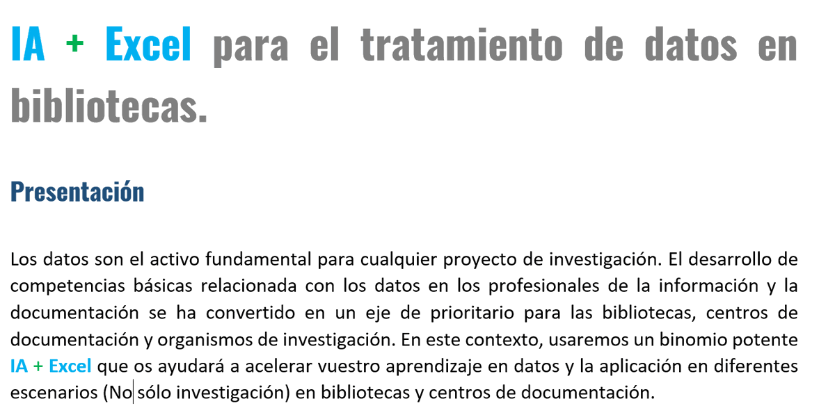 Milanes_guisado's tweet photo. Con mucho mimo preparo este curso para bibliotecarios y otro que avisaré más adelante.
También habrá una versión para investigadores
! Estar atentos !
#IA #EXCEL #libraries #datalibrarian #research https://t.co/NMfIYcMnMY