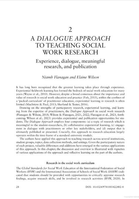 #SocialWorkResearch
#StudentResearch
@niamhatmu & @ElaineMRWilson tell the story of the Dialogue Approach to teaching research - featuring #CoResearch w/150+ students -  starting the journey to practitioner research bit.ly/4dumpPM.
Currently #OpenAccess on Google books