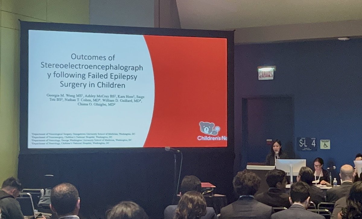 GeorgiaMWong's tweet photo. Had an amazing time presenting at #AANS2024! So grateful for the opportunity to talk about SEEG in pediatric epilepsy surgery. Thank you @AANSNeuro and my mentor, Dr. Oluigbo, at @ChildrensNatl https://t.co/hWtzEaBHRs