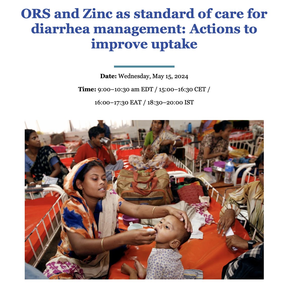 #Diarrhea is major cause of death for #children 1-59 mths (post-neonatal).

How is that possible in 2024 with affordable medicines like ORS/Zinc?

Because 80% of sick kids don't get both. Find out how we can change that.

Join 👉jsi.zoom.us/meeting/regist…

#ChildSurvivalAction
