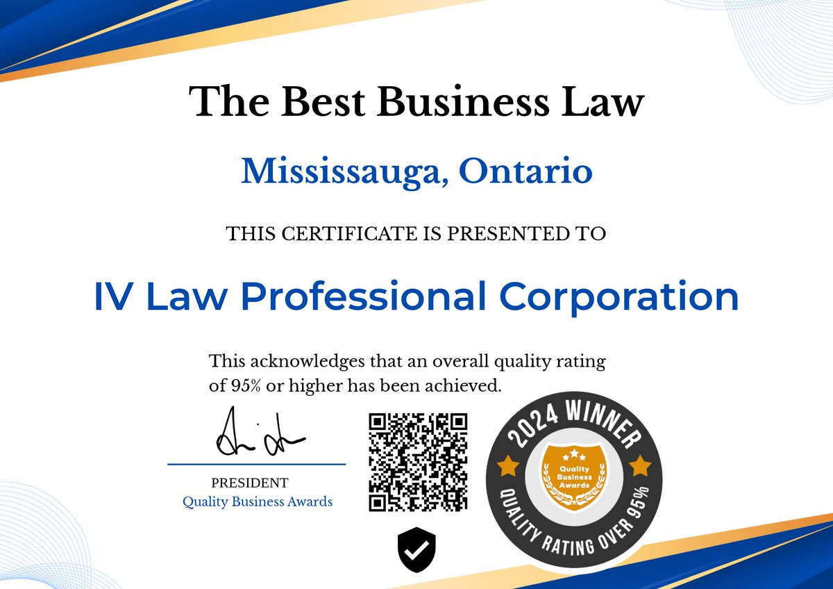 🎉 We're thrilled to announce that IV Law has been rated the #1 law firm in Mississauga! 🏆 Our team is dedicated to providing top-notch legal services to our clients. 🌟 

#IVLaw #TopLawFirm #MississaugaLaw #LegalExcellence #ClientSatisfaction #LeadingTheWay 👩‍⚖️👨‍⚖️