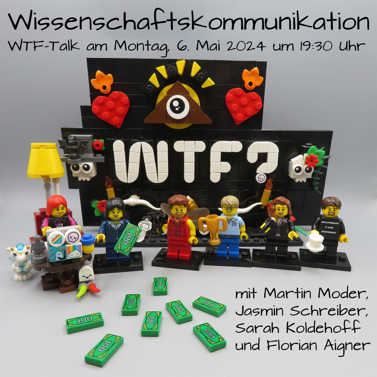 Heute Abend 19.30 Uhr WTF-Talk zum Thema #Wissenschaftskommunikation mit Jasmin Schreiber, Sarah Koldehoff, Martin Moder und Florian Aigner sowie Lydia Benecke und mir vom WTF-Stammteam.
Danke an Florian Spitzohr für das Lego-MOC.
twitch.tv/wtftalk