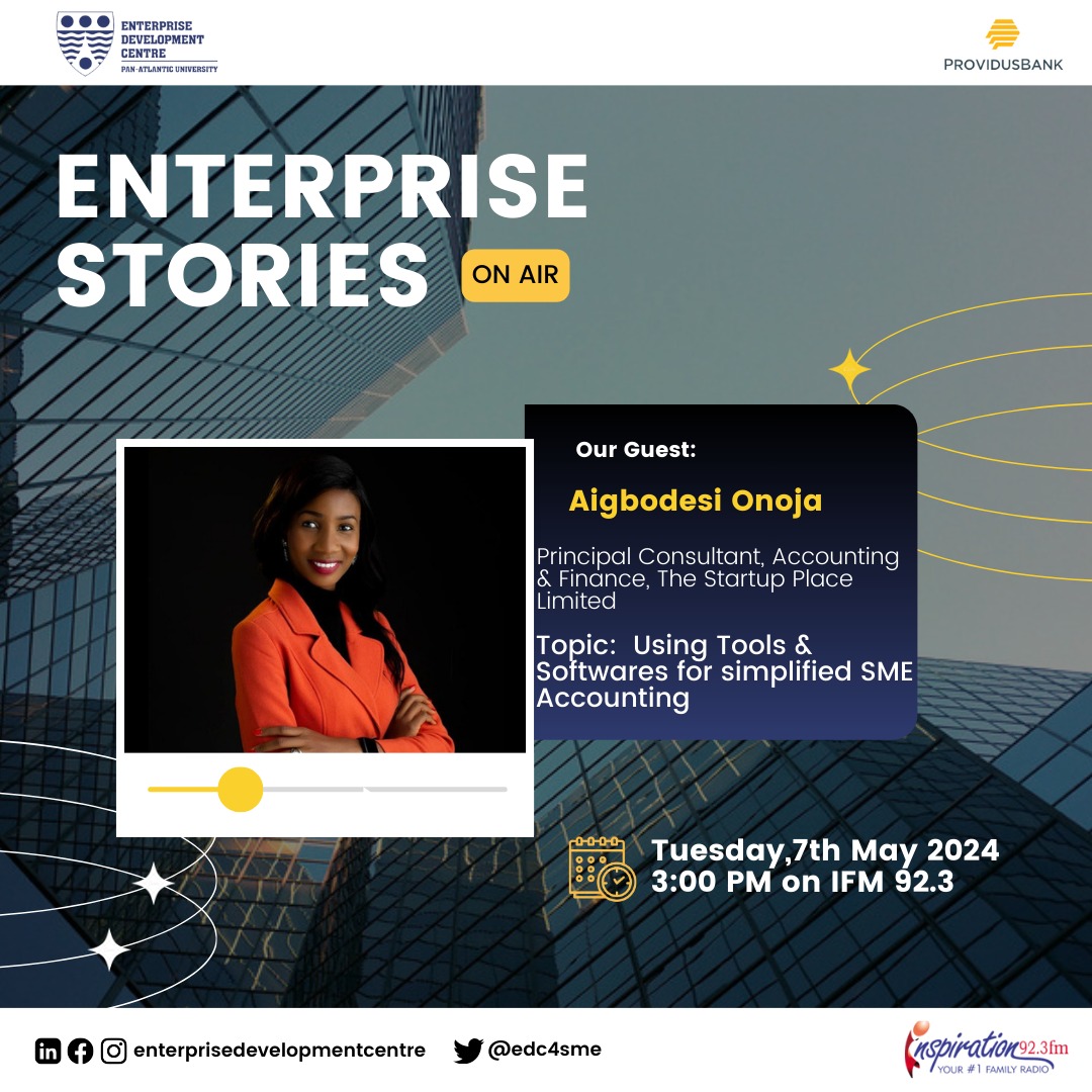 oin Aigbodesi Onoja on Tue, May 7th, 2024, 3:00 pm on Inspiration FM 92.3 for SME accounting insights. Tune in or visit ifm923.com. Brought by @enterprisedevelopmentcentre & @providusbankig. #enterprisestories #businessgrowth #entrepreneurship