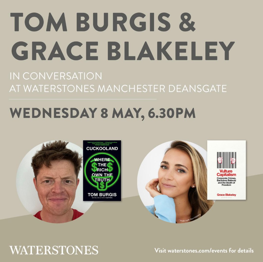 @tomburgis @HarperInsider @graceblakeley @BloomsburyBooks Two days until our author event with @graceblakeley of #VultureCapitalism, and @tomburgis of #CuckoolandWhereTheRichOwnTheTruth: two books that explore the dark truth of contemporary economics. Grab your tickets while you still can! It's going to be eye-opening 🤑