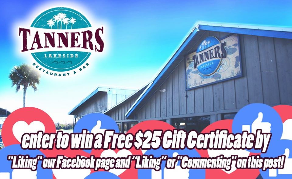 Now is your chance to win a FREE $25 Gift Certificate on us! 'Like' our Tanners Lakeside Facebook page AND 'Like' and 'Comment' to enter into our drawing...one random winner will be chosen!