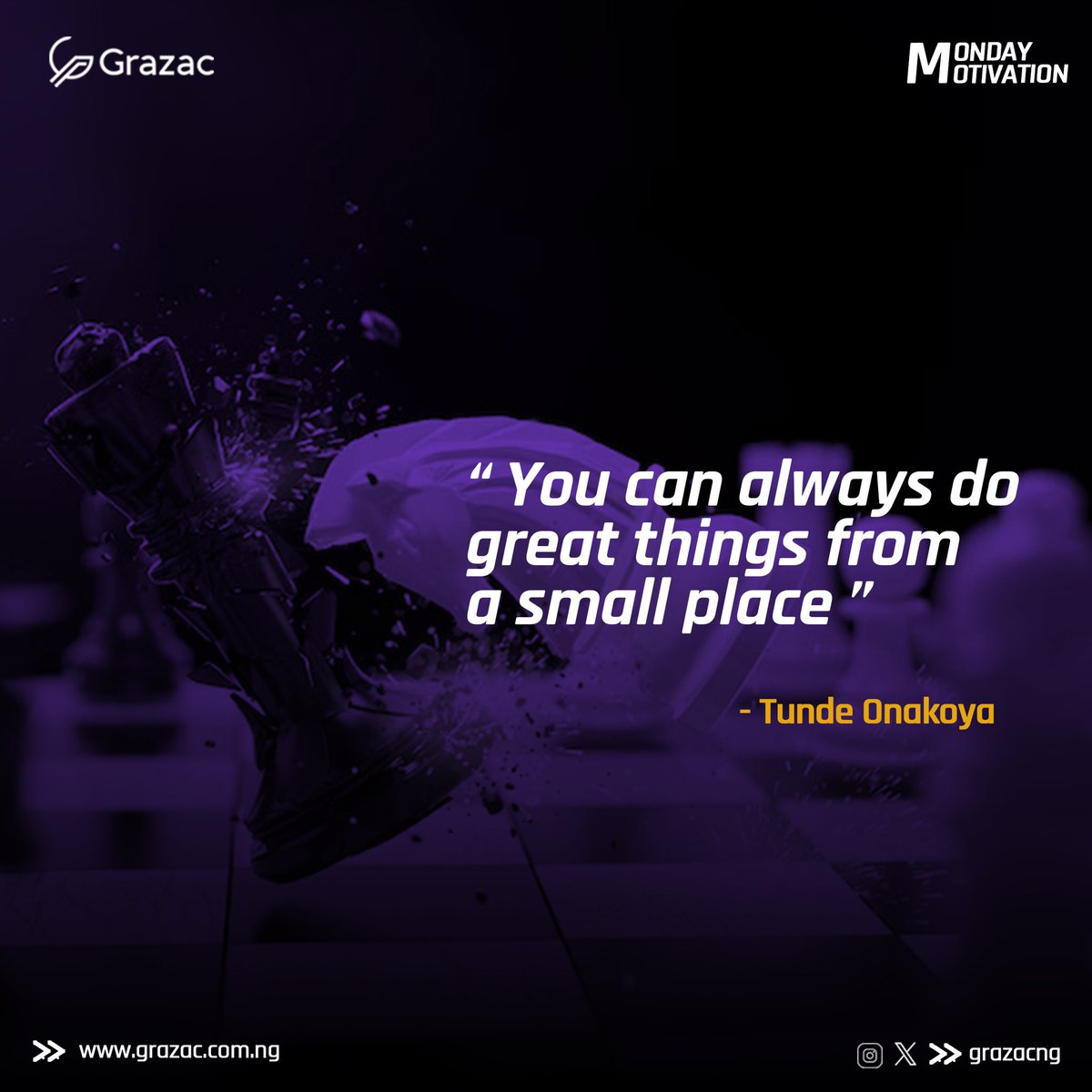 Monday is here again as a fresh canvas to paint your new week.

Make it a week to smash those goals!

#newweekvibes #grazac #tundeonakoya #chessmoves #chessgame