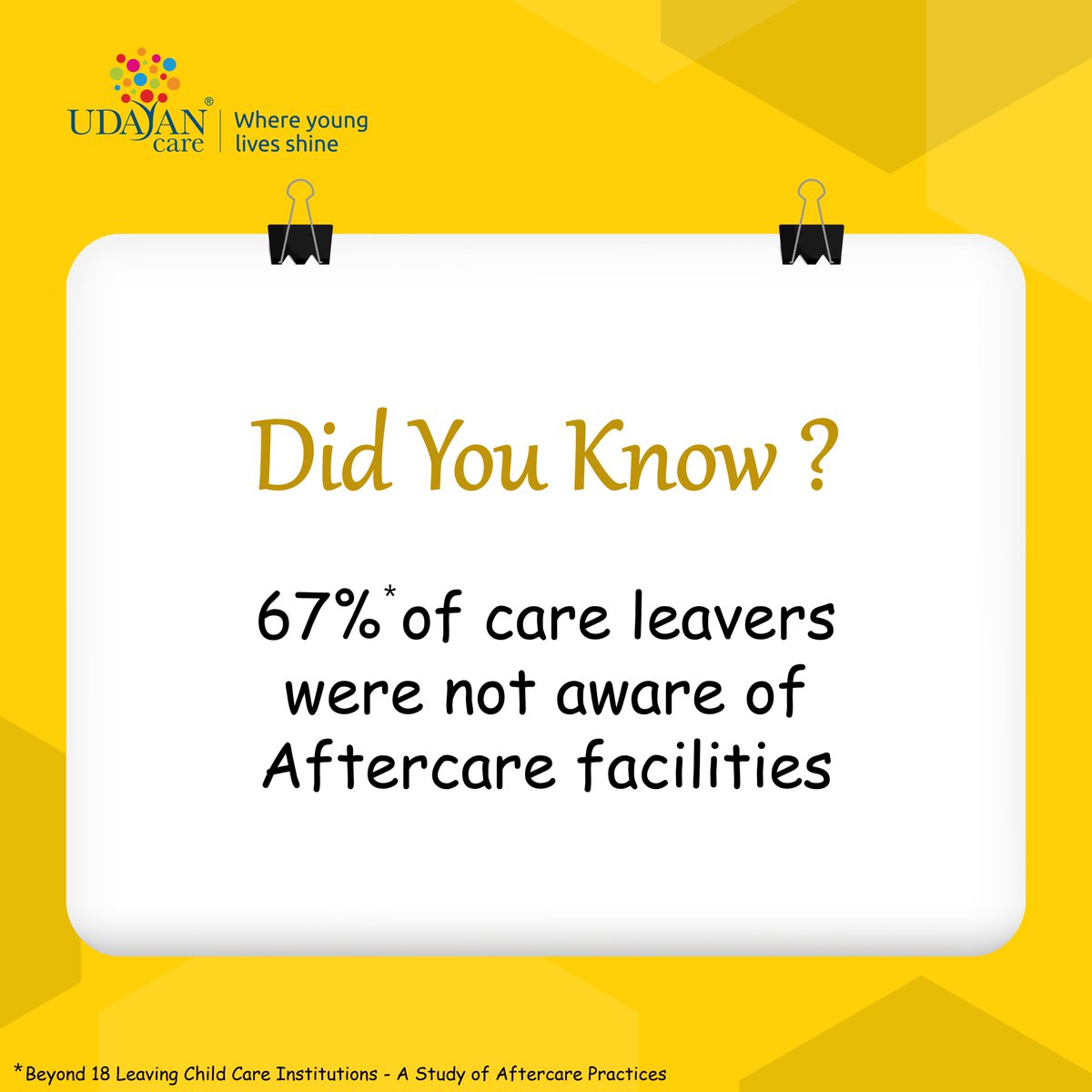 Aftercare support, and a significant majority (67%) were unaware of available services and welfare schemes. To know more read the report:
#CareLeavers #MissionVatsalaya #SupportingCareLeavers #UdayanCare