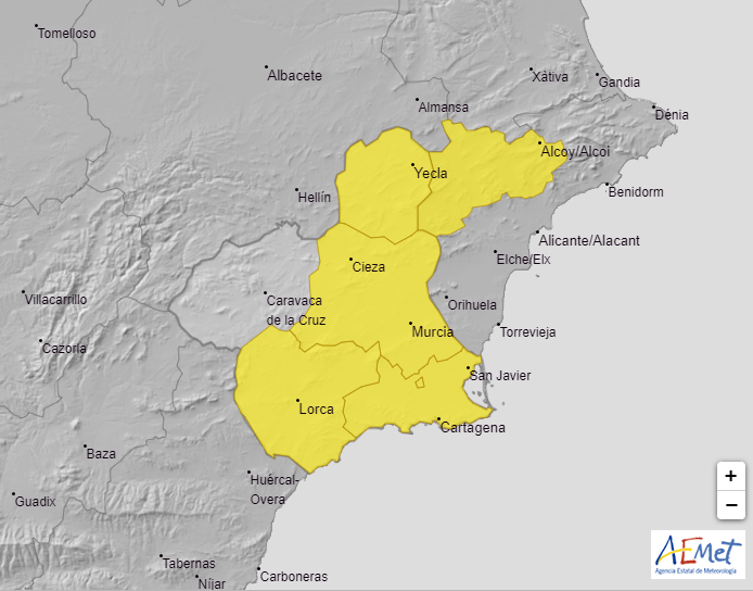 🟡La @AEMET_Esp establece avisos amarillos por tormentas en varias zonas de la @chsriosegura ⛈️Avisos vigentes hasta las 22:00 horas de este lunes ➡️Más información en: aemet.es/es/eltiempo/pr…