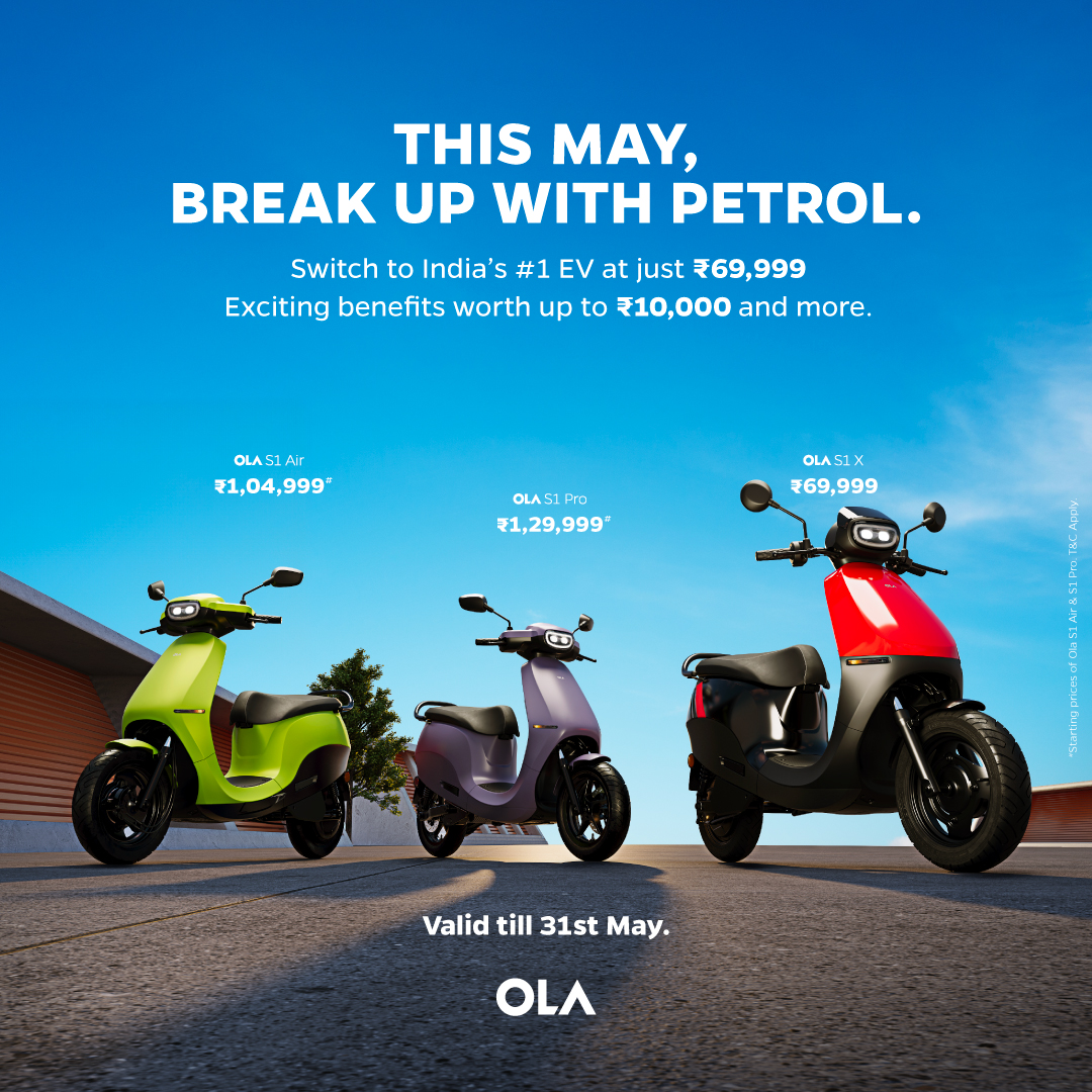 Offers so good, you’ll wanna say goodbye to your petrol scooter. Switch to the Ola S1. Starting at just ₹69,999. 👋 Enjoy Express delivery within 7 days for S1 Pro and S1 Air.