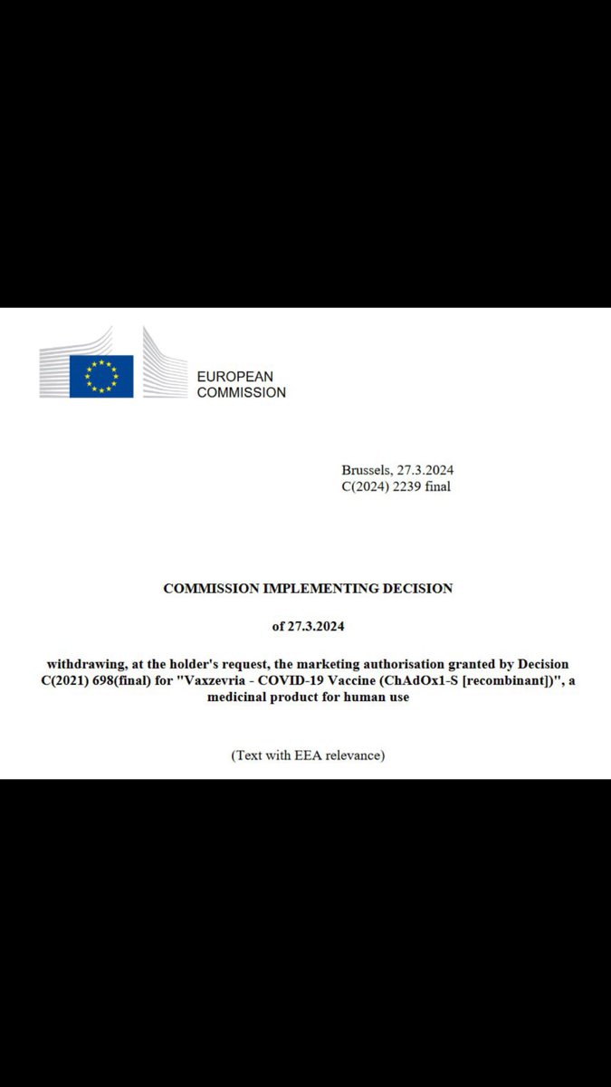 🚨💉 The EU very quietly revokes approval for Astra Zeneca Covid Vaccine. This comes as Astra Zeneca admits in court their vaccine is known to cause Blood Clotting. Remember the ‘Conspiracy Theorists’ were warning you about this 3 years ago. Wait until they get round to Pfizer…