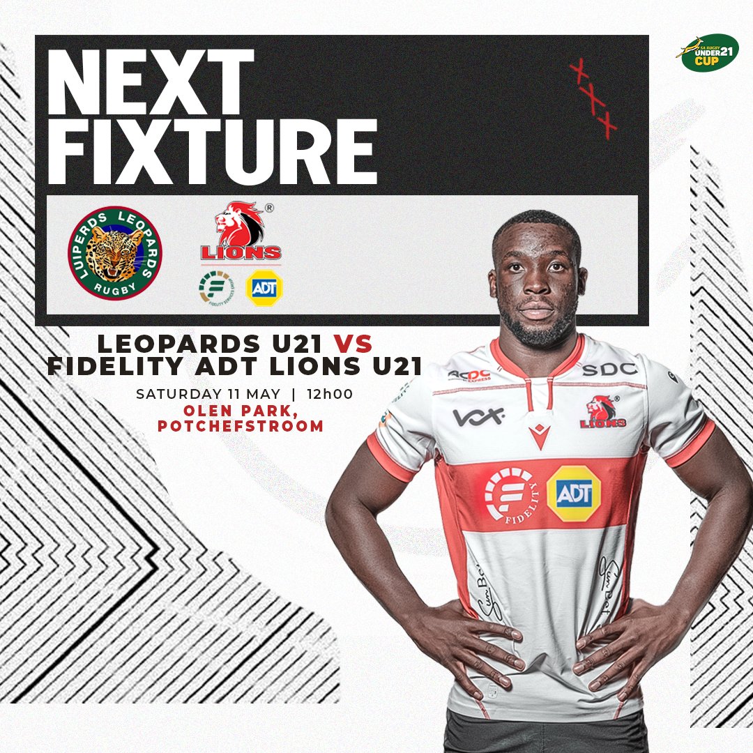 A trip to Potch awaits our Fidelity ADT Lions u21 side this Saturday to take on the Leopards U21 at Olen Park. 🆚 Leopards 🗓: Sat, 11 May ⏰: 12:00 🏟 : Olen Park #LionsPride