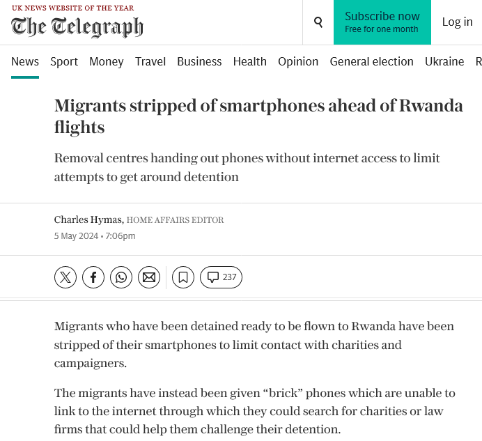 Latest from Broken Tory Britain: Asylum seekers snatched off the street and bundled away in internment camps can't call lawyers or get help from charities. They've lost all their contacts too. And the replacement junk phones are only in English, and can't text in other languages.