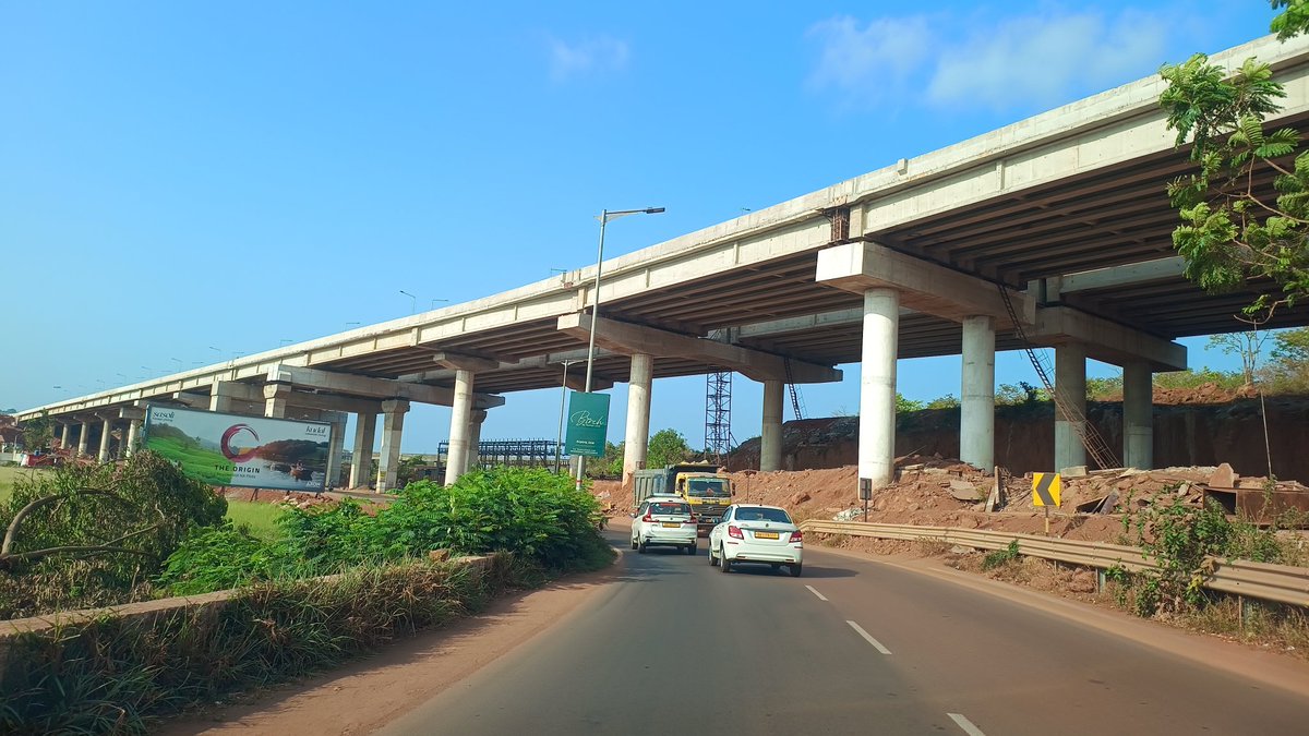 Manohar International Airport to NH66 connector by Ashoka Buildcon for NHAI in Goa almost at the Final stages, LED light poles being installed.