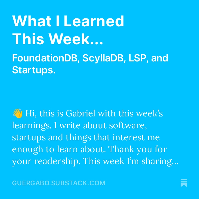 I'm starting a Substack to track my weekly learnings and occasionally do some tech deep dives.

This week, I'm sharing my learnings from seeking to understand the value of ScyllaDB and FoundationDB, relearning C++, and more.

Blog link in the comments.