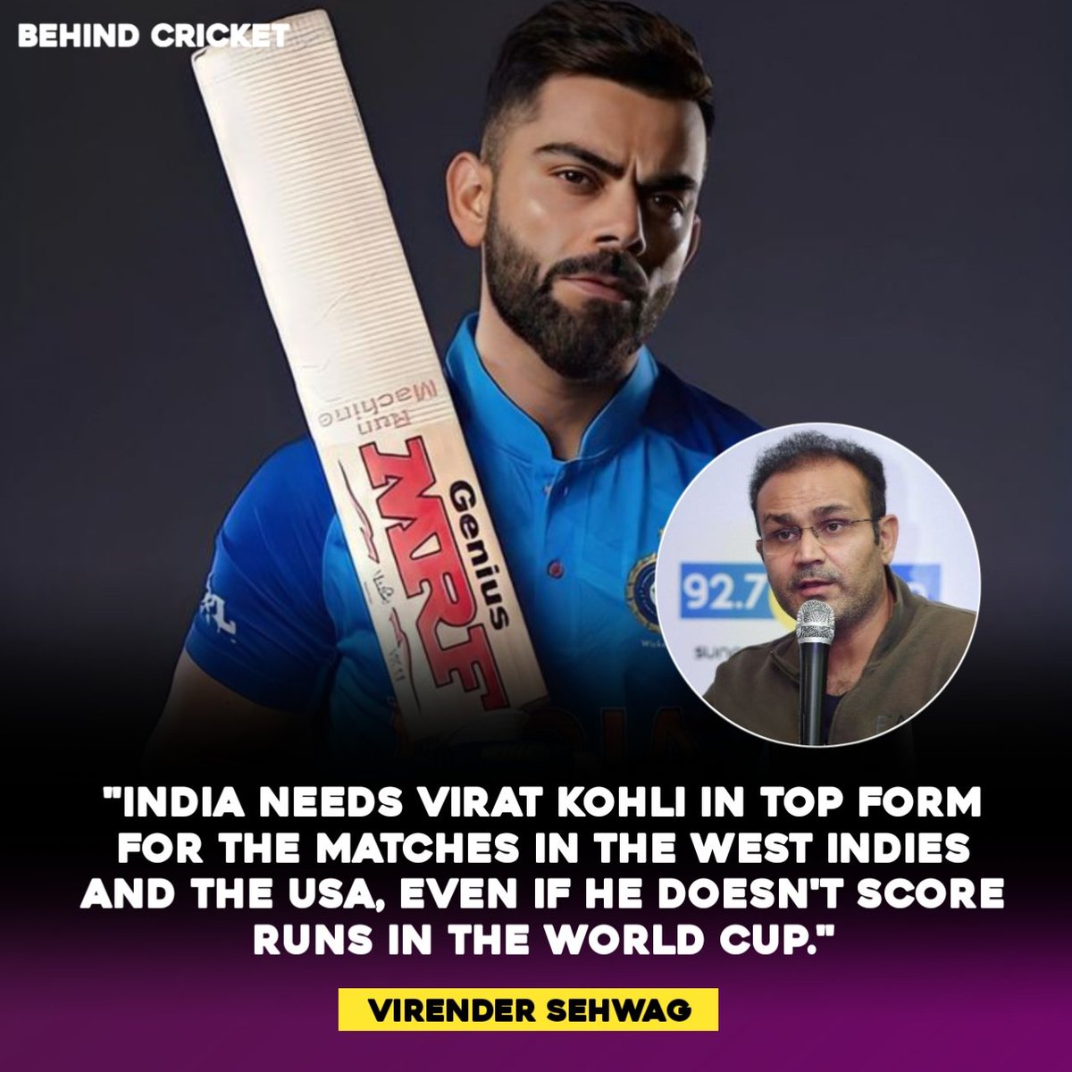 Sehwag makes a valid point- Kohli's presence in the upcoming Ind vs WI & USA matches is crucial, regardless of his performance in the World Cup. 

 #ViratKohli #IndvsWI
