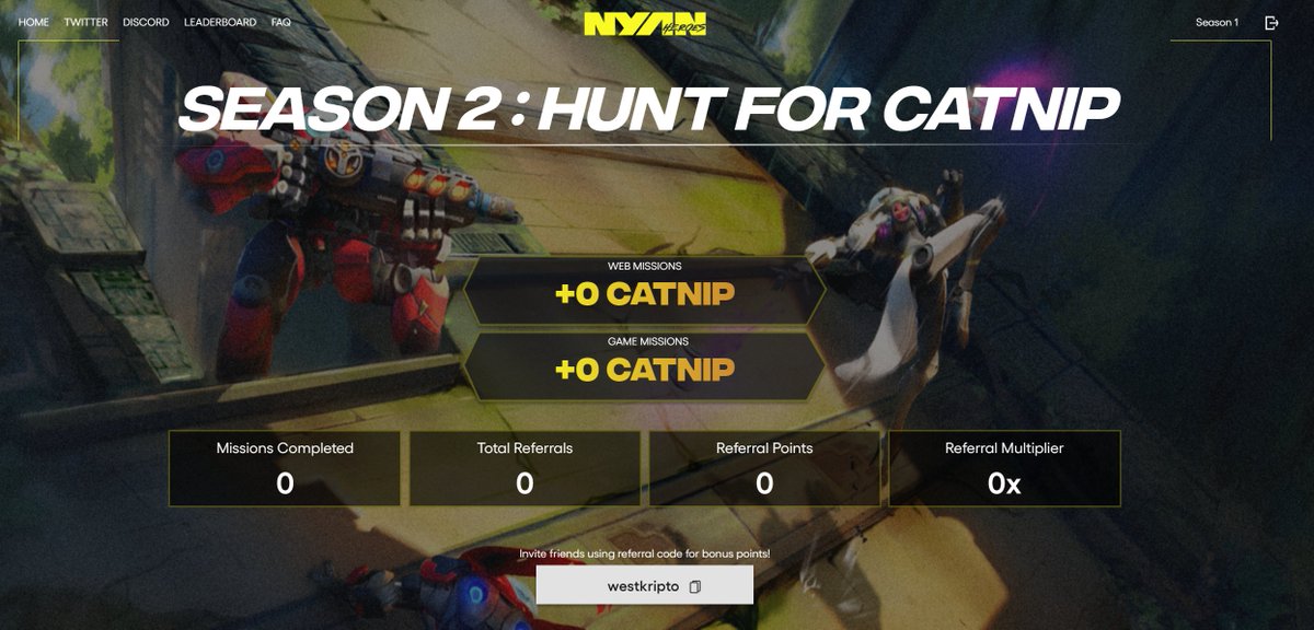 Selam arkadaşlar @nyanheroes 2. sezon başladı 🪂 Artık oyun oynayarak CATNIP puan kazanıyoruz 👇 missions.nyanheroes.com/missions KOD : westkripto Giriş yap ve Epic Games hesabını bağlayarak oyunu indirdikten sonra oynamaya başlayın Beraber oynamak isteyenle DM gelsin 😊🫶