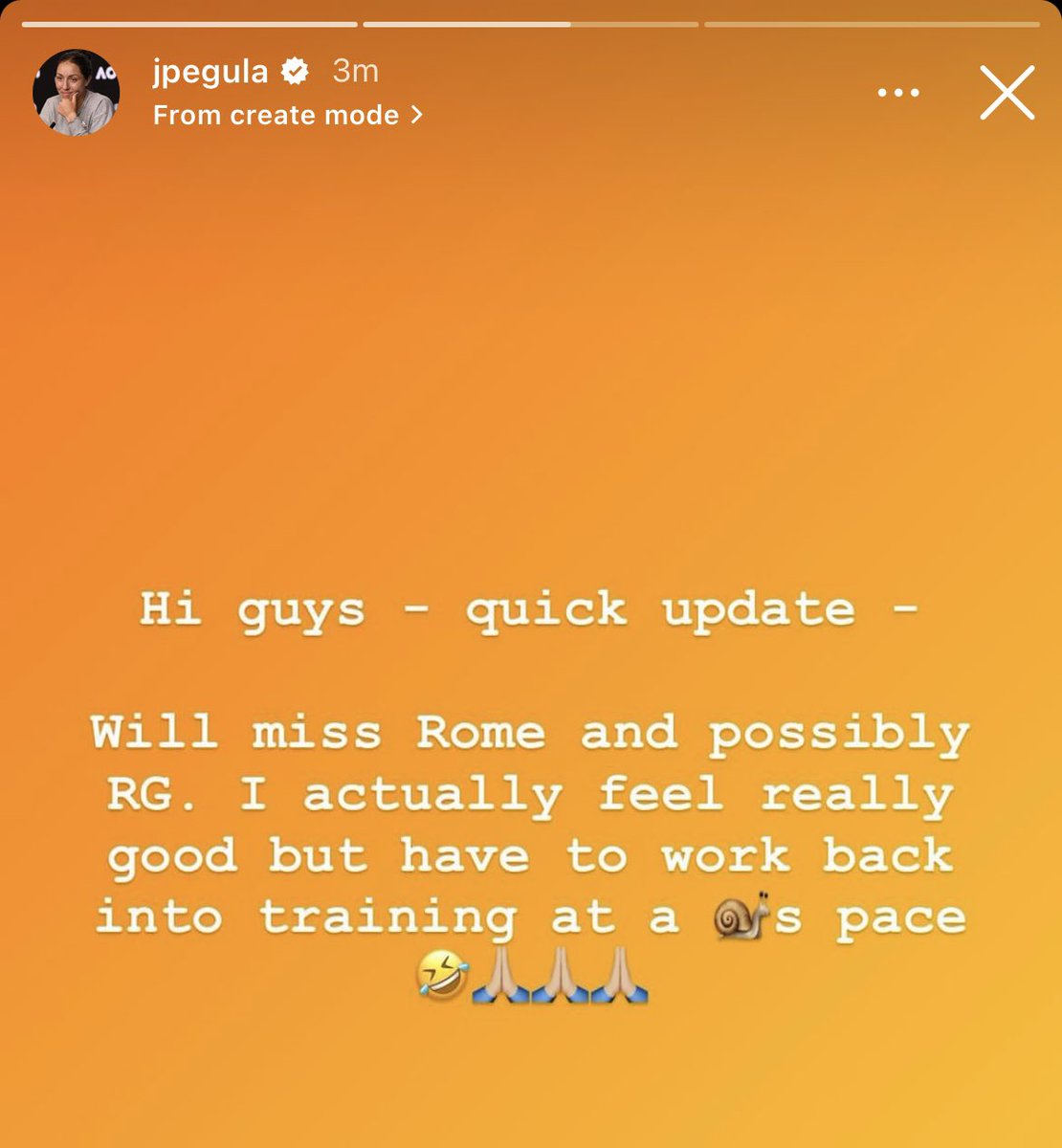 Jessica Pegula says she may possibly miss Roland Garros as returning to training is proceeding at a slow pace