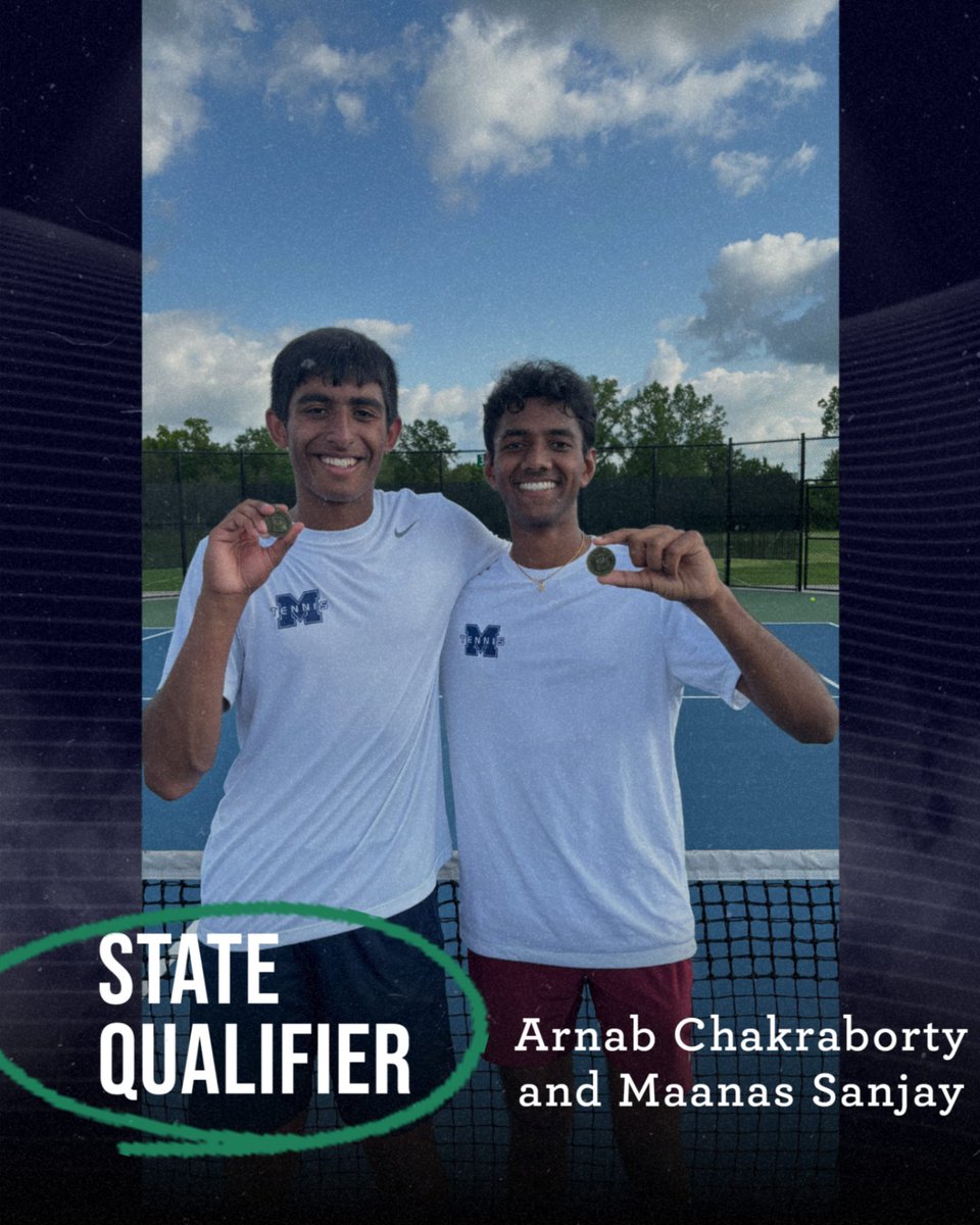 Congratulations to Maanas Sanjay and Arnab Chakraborty on winning the doubles tournament for individual districts.  They beat the number one team from Howell North in the championship match.  They now advance to the individual state tournament in Springfield on May 16 and 17.