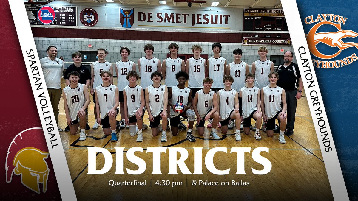 It’s time for some @MSHSAAOrg #District action today

@DeSmetTennis takes on Parkwy Central

@DeSmetJesuitVB hosts @CHSGreyhounds at 4:30

🎟️desmet.org/tickets
📺desmet.org/dsn (@MshsaaTV PPV)

#LetsGo #RaiseTheBar @DeSmet_ADBarker @STLhssports