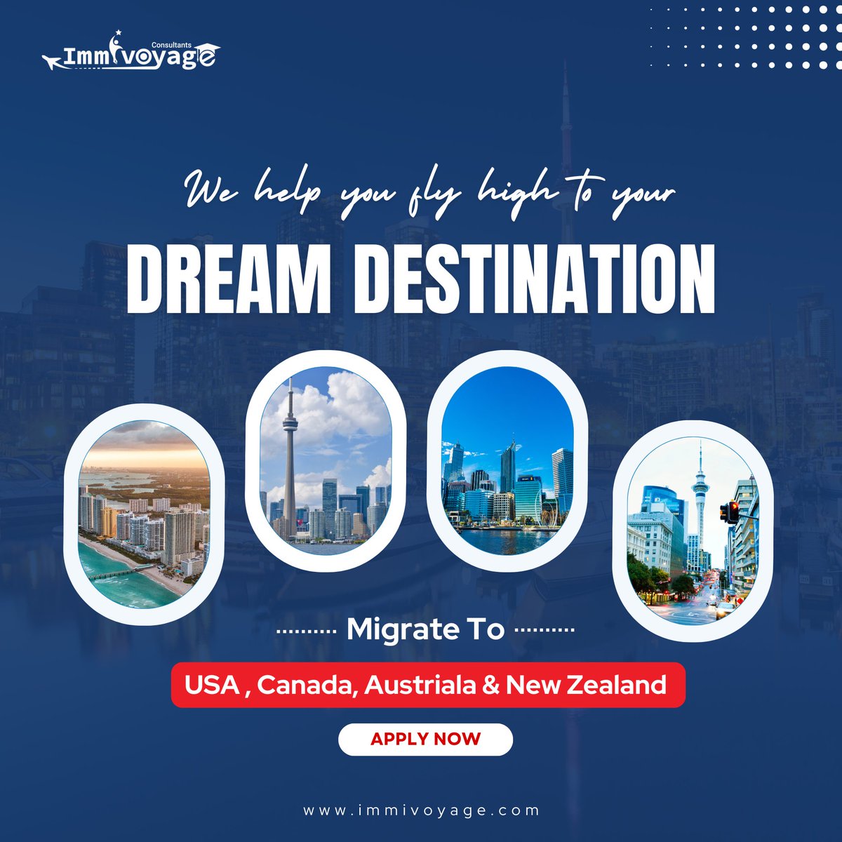 Embark on your journey to your dream destination! Explore opportunities in USA, Canada, Australia & New Zealand. Apply now and soar towards your aspirations! Learn More - immivoyage.com #AustraliaVisa #immivoyage #workpermit #studentdvisa