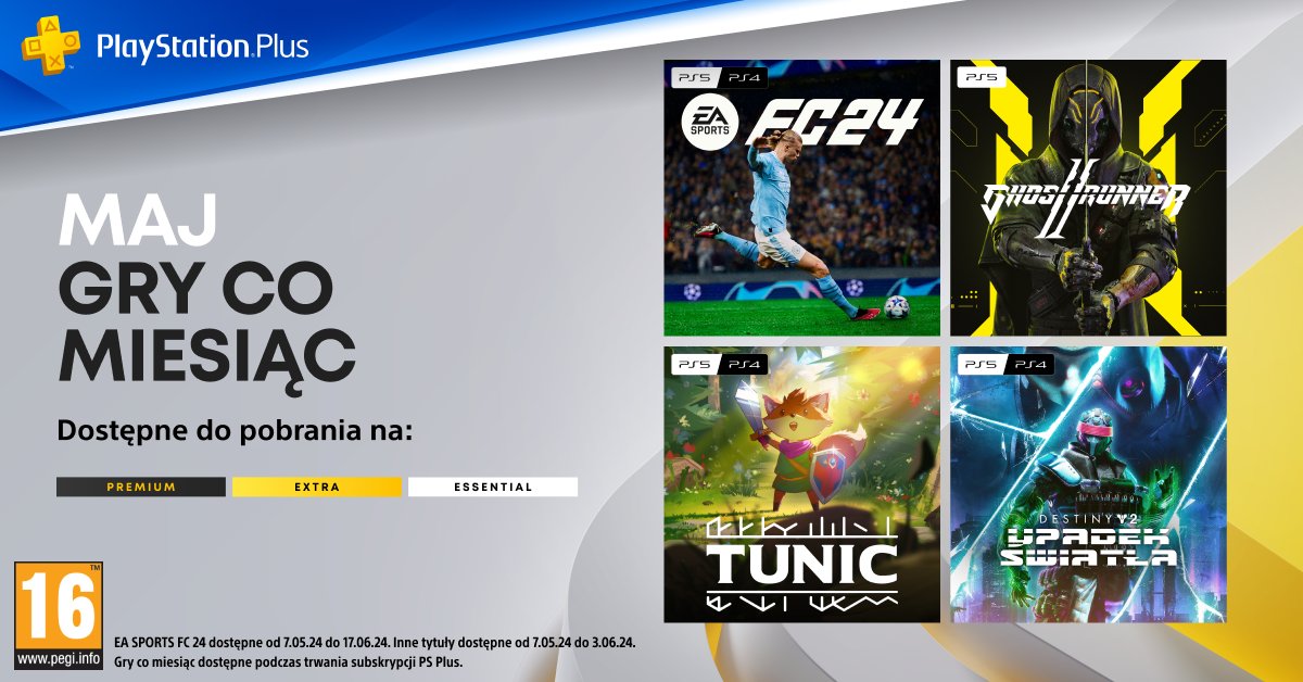 Masz PS Plusa? Zobacz, w co możesz pograć za darmo w tym miesiącu🥰 👉 EA Sports FC 24 👉 Ghostrunner 2 👉 Tunic 👉 Destiny 2: Upadek Światła
