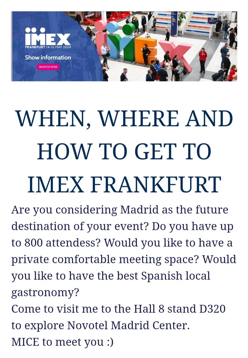 Novotel Madrid Center (@novotelmcenter) on Twitter photo #mice to meet you!
<a href="/IMEX_Group/">IMEX</a> #frankfurt #mice to meet you!
<a href="/IMEX_Group/">IMEX</a> #frankfurt