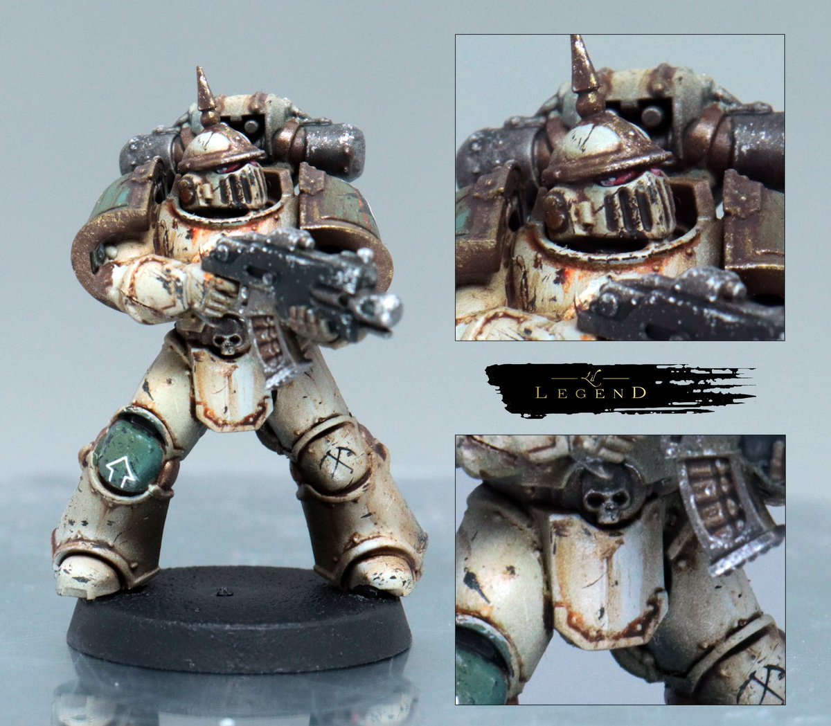 Test scheme for an upcoming commission. 

Full tutorial (as well as all other Death Guard tutorials) can be found here;

lillegendstudio.com/2022/01/07/how…

#horusheresy #deathguard #weathering