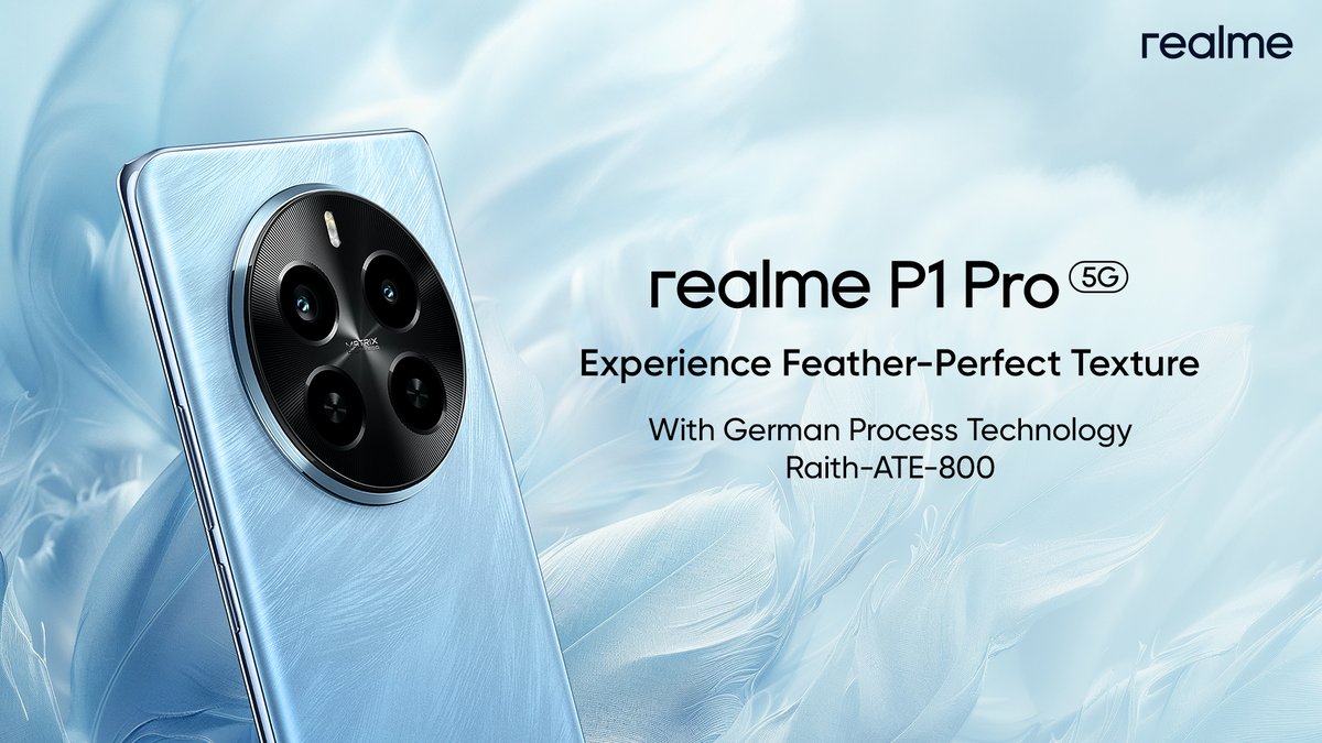 Crafted with the German process technology, feel the feather like texture and the curved displayof the bright parrot blue design of #realmeP1Pro5G

Shop with the blue limited sale starting from 9th May, 12 Noon
Know more: bit.ly/49Dw2sD