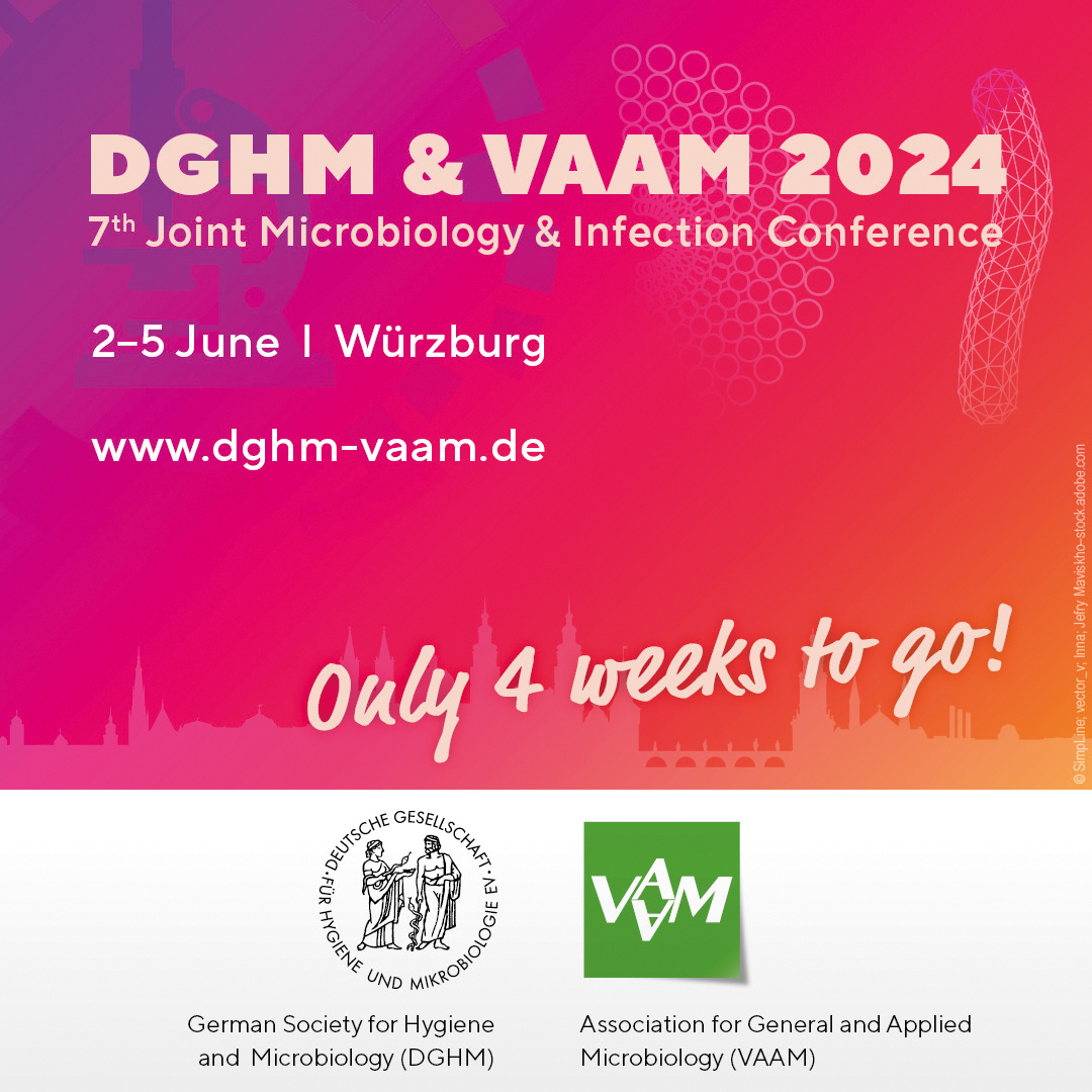 Only four weeks to go until #DGHMVAAM2024 Annual Joint Conference in Würzburg🎉 Not registered yet ?!? ➡️t1p.de/nlfcw🏃‍♂️🏃‍♀️🏃 #dghmvaam2024 #VAAM #mikrobiologie #microbiology #microbes #viruses #dghm #hygiene #infektionsmedizin #infectionmedicine
