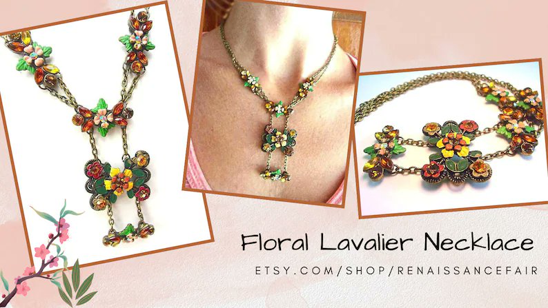 etsy.com/listing/172647…
#necklace #vintage #floral #RenaissanceRevival #flowers #lavalier #multicolors #Edwardian #amberRhinestones #topazrhinestones #feminine #enamel #spring #summer #giftforher