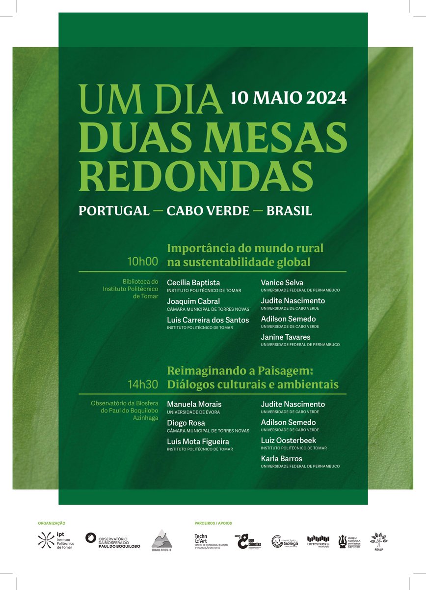 Check out the lectures "The importance of the rural world in global sustainability" at 10am and "Reimagining the Landscape: Cultural and Environmental Dialogues" at 2:30pm on Friday, 10th of May (both UTC+1).
10am: tinyurl.com/y3aynpvf
2:30pm: tinyurl.com/3vp7f65y