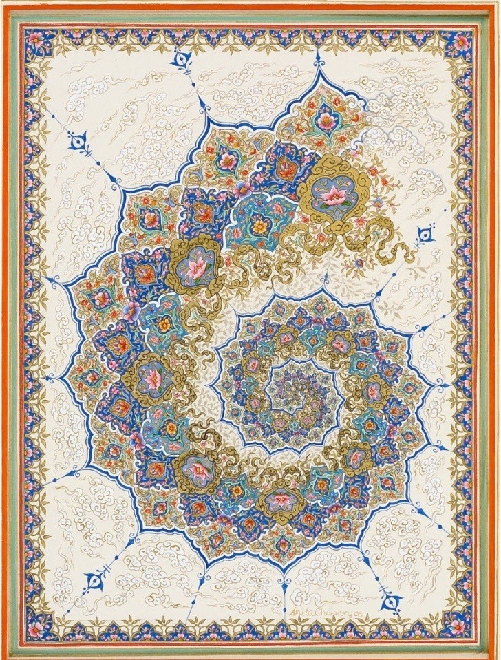Fibonacci spiral by the artist Anita Chowdry, based on medieval Iranian and Mughal illustrations, 2012.