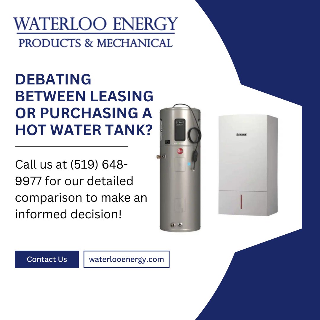 Debating between leasing or purchasing a hot water tank? 🤔💧 Leasing can offer lower upfront costs and include maintenance, but you'll pay more over time. Purchasing means a higher initial expense, but it's a long-term investment that can save money. waterlooenergy.com/products/domes…