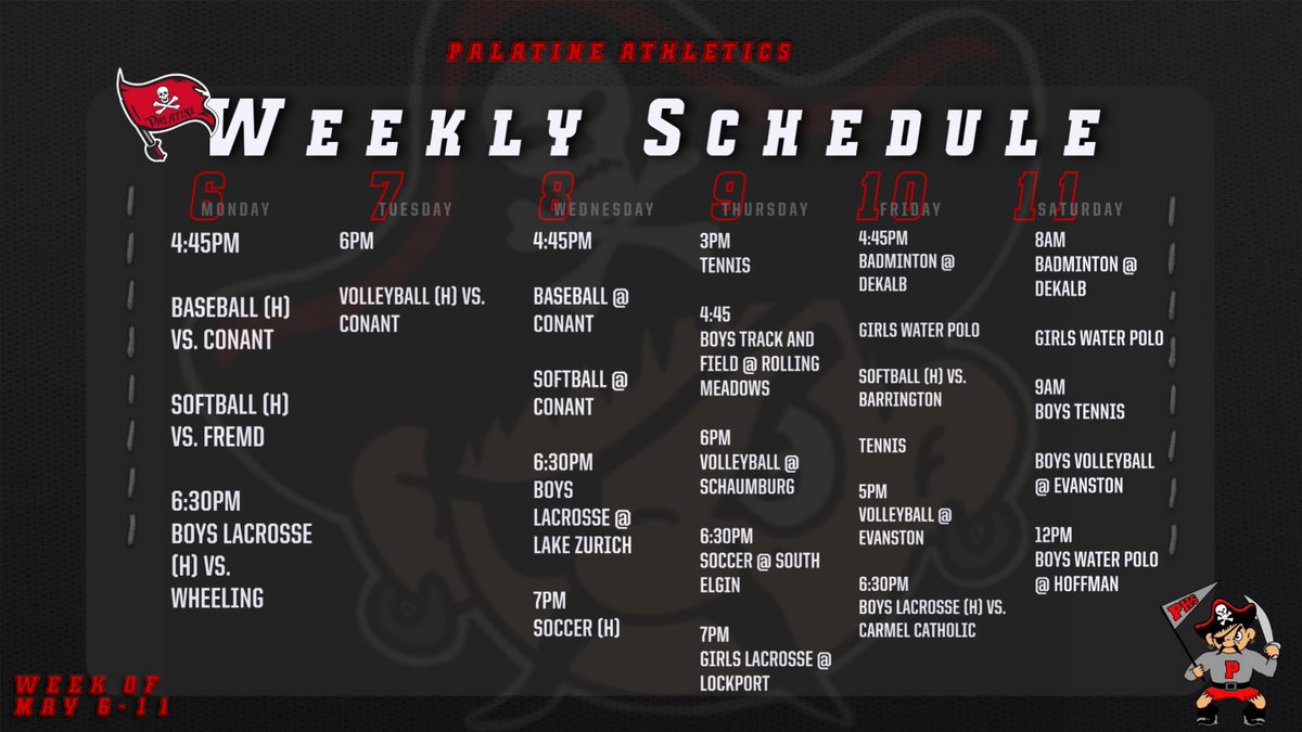 This week's varsity schedule! Go pirates!!!!!!