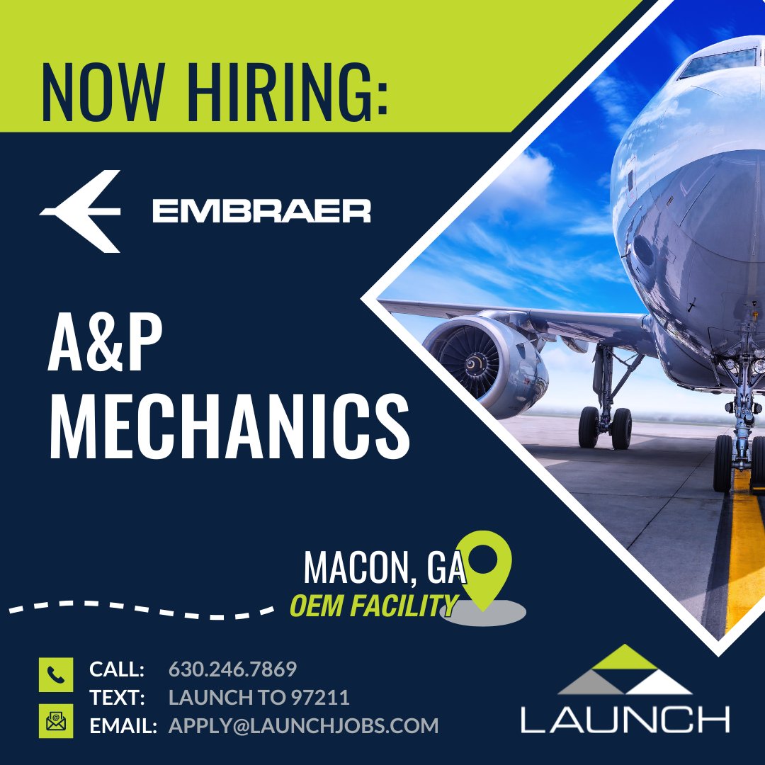 APPLY FROM OUR WEBSITE:
launchtws.com/jobs/?category…

#GoWithLAUNCH #weleadwepartnerwecare #structures #mechanics #technicians #avionics #interiors #install #maintenance #repair #overhaul #sheetmetal #aerospace #aircraft #aviationjobs #airline #commercialaircraft #composites