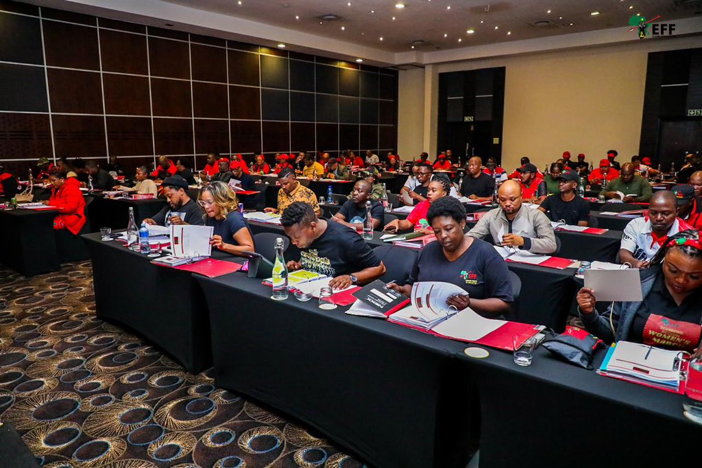 [IN PICTURES]: EFF leadership in an EFF CETF Meeting currently underway. We are charting a clear way forward towards creating jobs and delivering quality services to our people. Sizophumelela! #VoteEFF