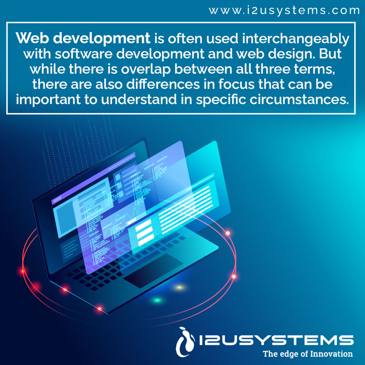 Web development is often used interchangeably with software development and web design. 

#i2usystems #c2crequirements #w2jobs #directclient #directclients #usajobs #stategovernment #jobs #recruiters #benchsales #IOT #development #design #overlap #focus #ciircumstances