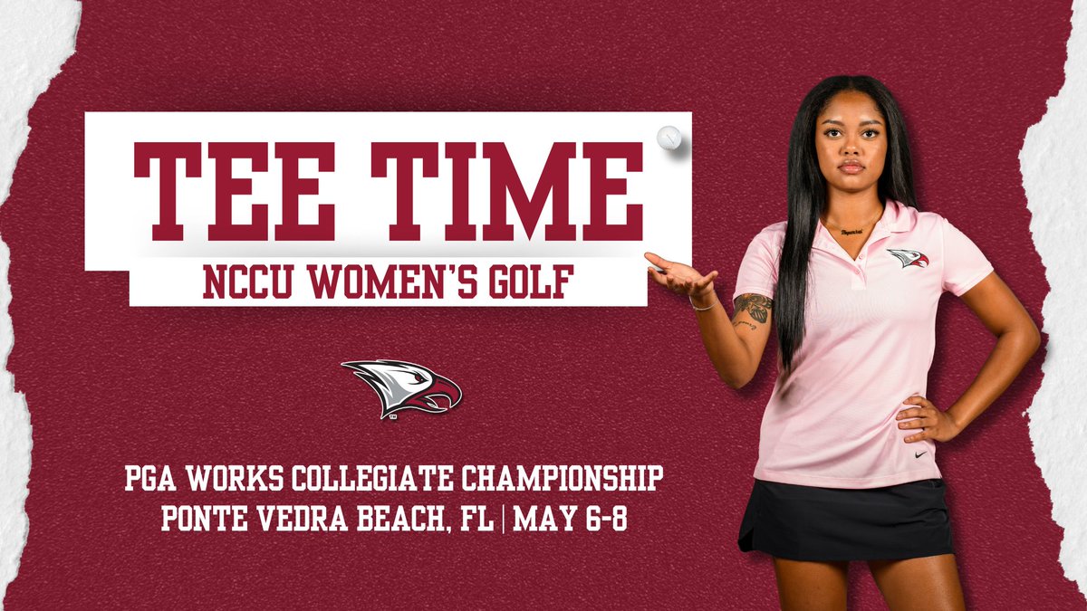 TEE TIME! The NCCU women's golf team just started play in the PGA WORKS Collegiate Championship at TPC Sawgrass. Fans can watch on the Golf Channel or Peacock each day (Monday, Tuesday & Wednesday) at 3 p.m. Link to live scoring on NCCUEaglePride.com. #EaglePride