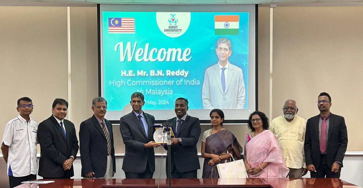 HC @BN_Reddy_8888 visited @AIMSTUNIVERSITY in the State of Kedah, and met with the Vice Chancellor Prof Kathiresan and other senior management members. Discussions focused on fostering closer exchanges between @AIMSTUNIVERSITY and Indian higher educational institutes, as
