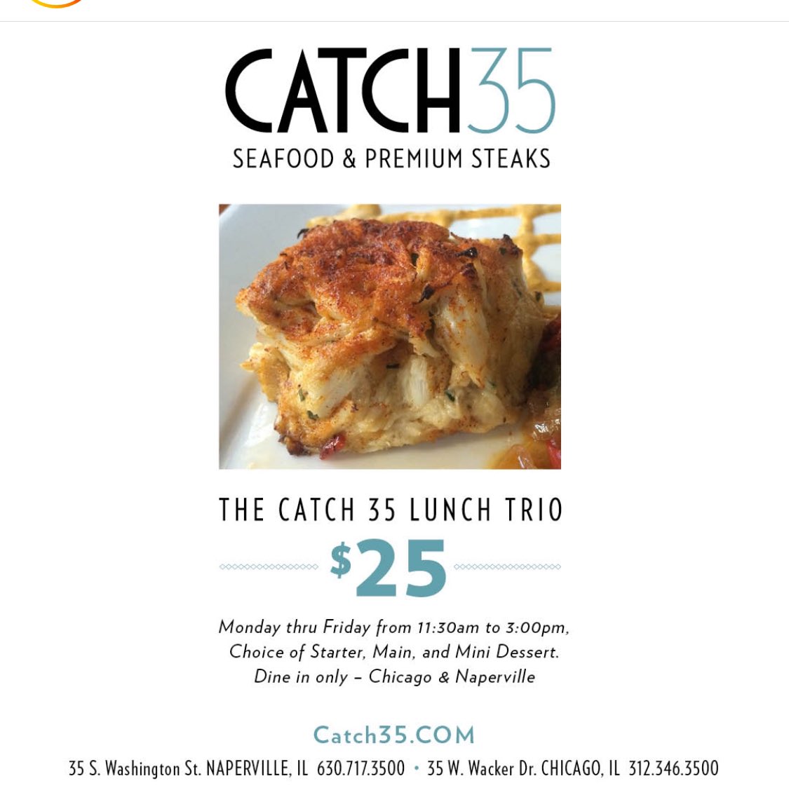 Book now at catch35.com #lunchtrio #lunchspecial #choosechicago #dinenaperville #downtown_naperville