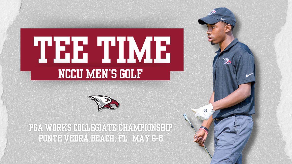 TEE TIME! The NCCU men's golf team is about to start play in the PGA WORKS Collegiate Championship at TPC Sawgrass. Fans can watch on the Golf Channel or Peacock each day (Monday, Tuesday & Wednesday) at 3 p.m. Link to live scoring on NCCUEaglePride.com. #EaglePride