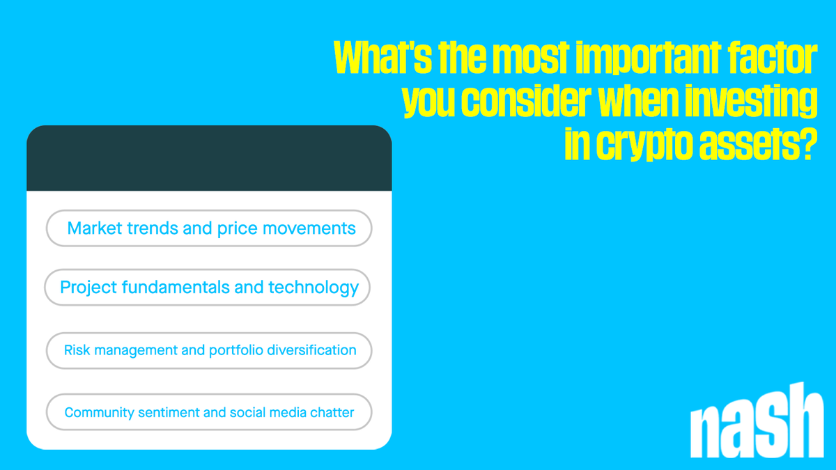 nashsocial's tweet photo. When it comes to investing in crypto assets, various factors come into play. Understanding what drives your investment decisions is crucial for success in this dynamic market. Whether you prioritize staying ahead of market trends, diving deep into project fundamentals, managing risks effectively, or gauging community sentiment, your approach shapes your investment strategy. Share your perspective in the comments below and let's explore the diverse strategies within the crypto community! 💡💬🌟

Want to dive deeper into the world of cryptocurrencies? Visit our website for valuable insights, resources, and updates to enhance your crypto journey!

➡️ https://t.co/xichcvdrGD

#cryptocurrency #cryptoassets #investmentstrategy #marketanalysis #riskmanagement #communitysentiment #cryptotrends