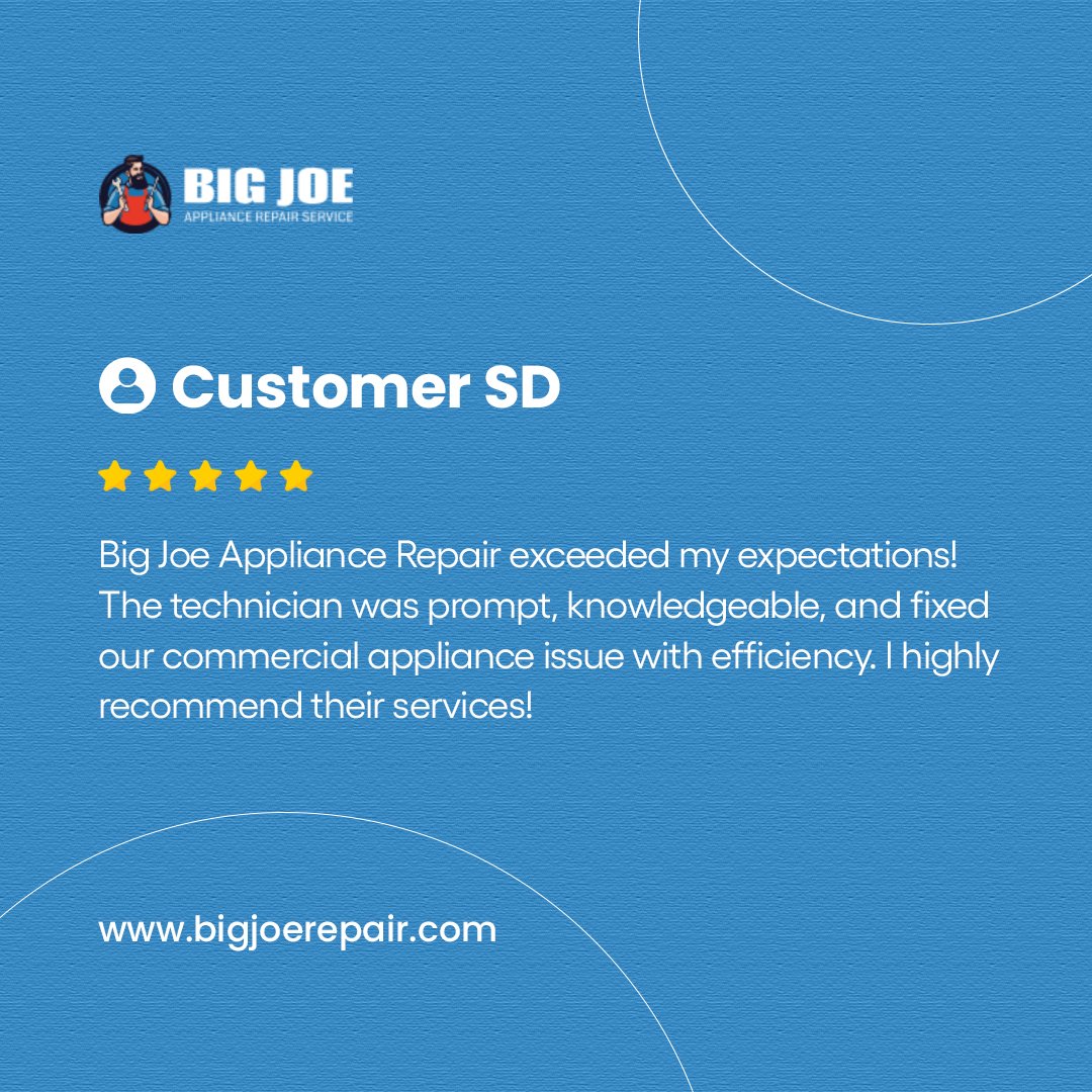 Our delighted customer couldn't stop raving about our exceptional service – prompt, knowledgeable, and utterly efficient. Don't settle for less when it comes to your appliances.

#bigjoesandiego #customerfirst #happyclients #appliancecaretips #repairing #appliancerepair #sandiego