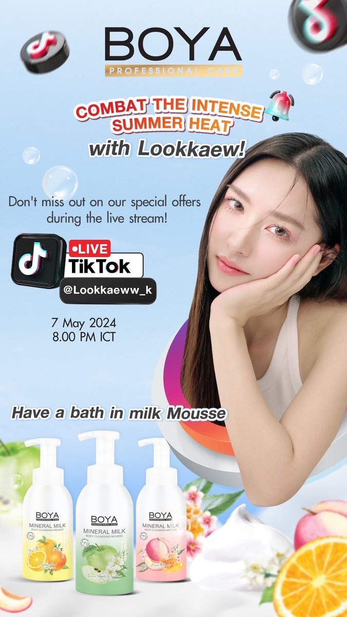 See you TikTok Live tomorrow! มูสอาบน้ำแร่ แช่น้ำนม // จะได้ผิวเนียนตัวหอมมไปพร้อมกันแย้ววว😉 🧼🫧 tiktok.com/@lookkaeww_k?_… LOOKKAEW BLISS 06 #lookkaewkamollak