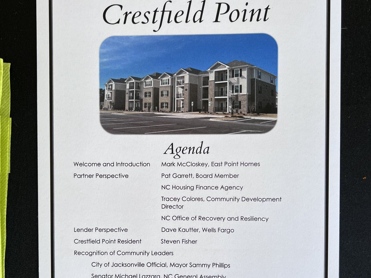 I had the honor of joining other local, state, & federal leaders at the ribbon cutting ceremony for Crestfield Point — a beautiful new community in Jacksonville offering 72 affordable apartment homes that provide a fresh start for families impacted by hurricanes. #ncga #ncpol