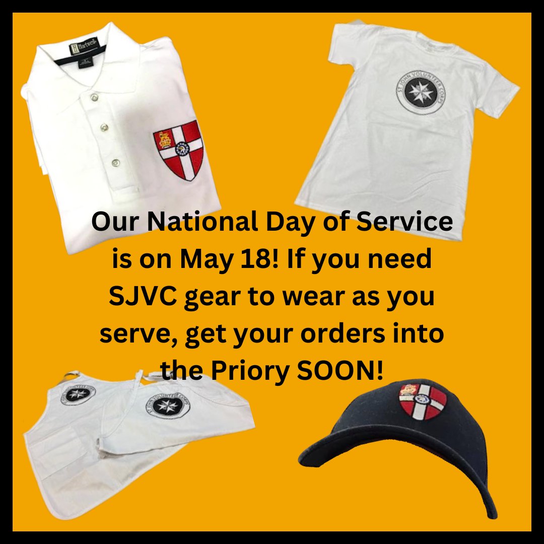 Our 2nd National #DayOfService is about two weeks away! If you need #StJohnVolunteerCorps gear, put your order in by Friday. Then we can get them to you for Saturday, May 18! Order via our shop at: …ry-in-the-usa-gift-shop.myshopify.com
#ProFide
#ProUtilitateHominum
#OneStJohn
#SJVC
@StJohnINTL
