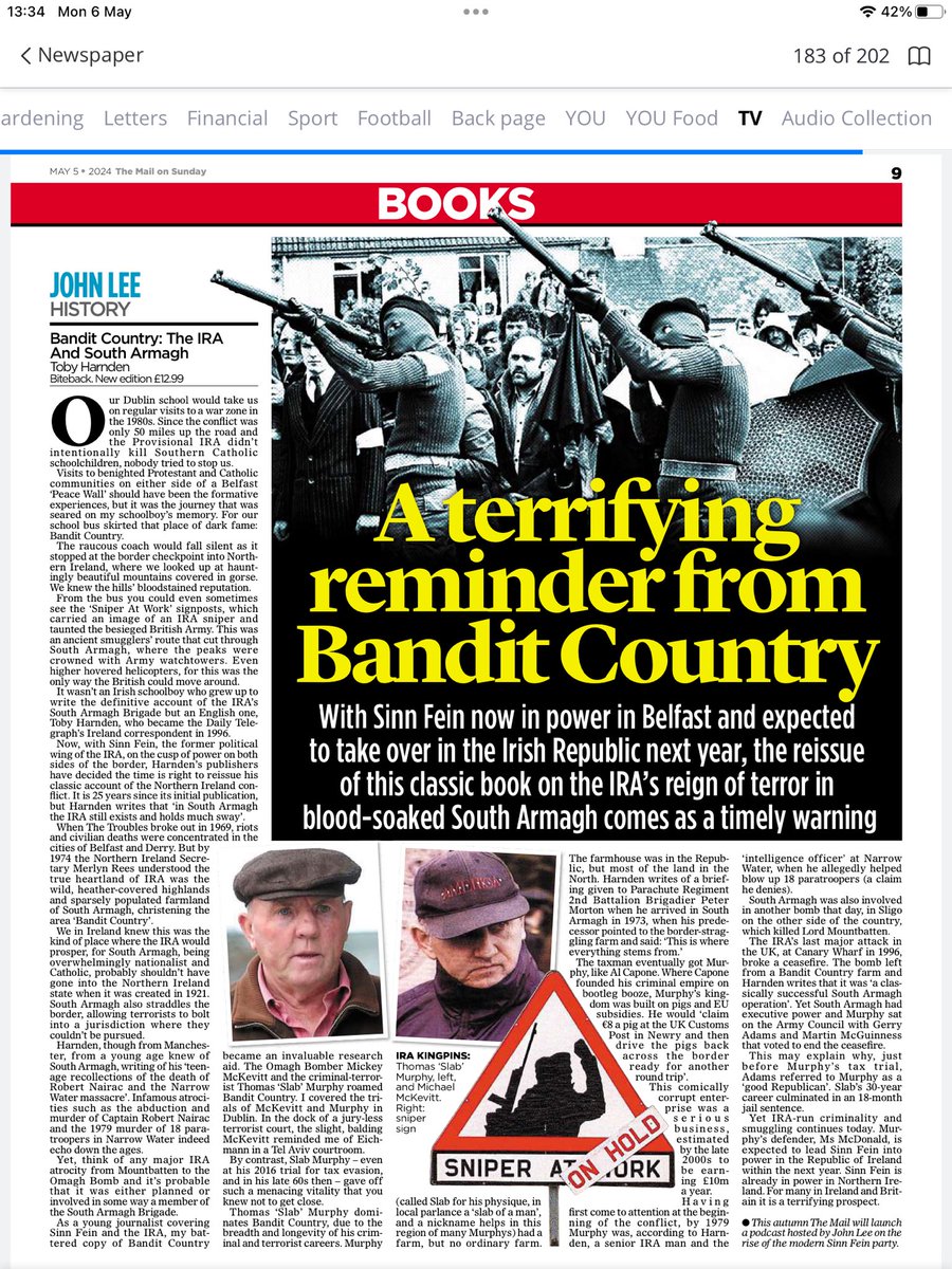 There is a new edition of ⁦@tobyharnden⁩ classic Bandit Country, the IRA and South Armagh. Here is my review of the finest, most terrifying book about the Troubles in ⁦@MoSArtsCulture⁩