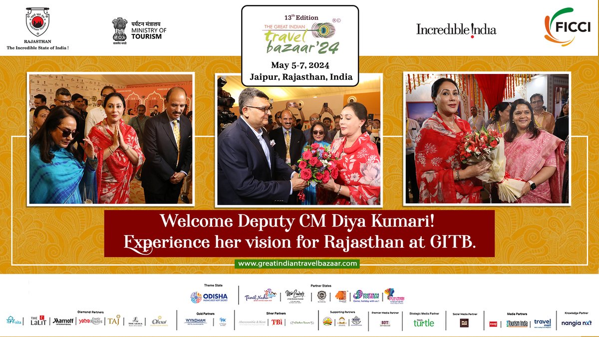 Explore the vision of Deputy CM Diya Kumari for Rajasthan at GITB! 

Discover the state’s tradition, culture and heritage!🌟

@LPTIJ @BOTT_Tweets @travelturtlemag @tourismgoi @ficci_india @my_rajasthan @incredibleindia @RajGovOfficial @odisha_tourism