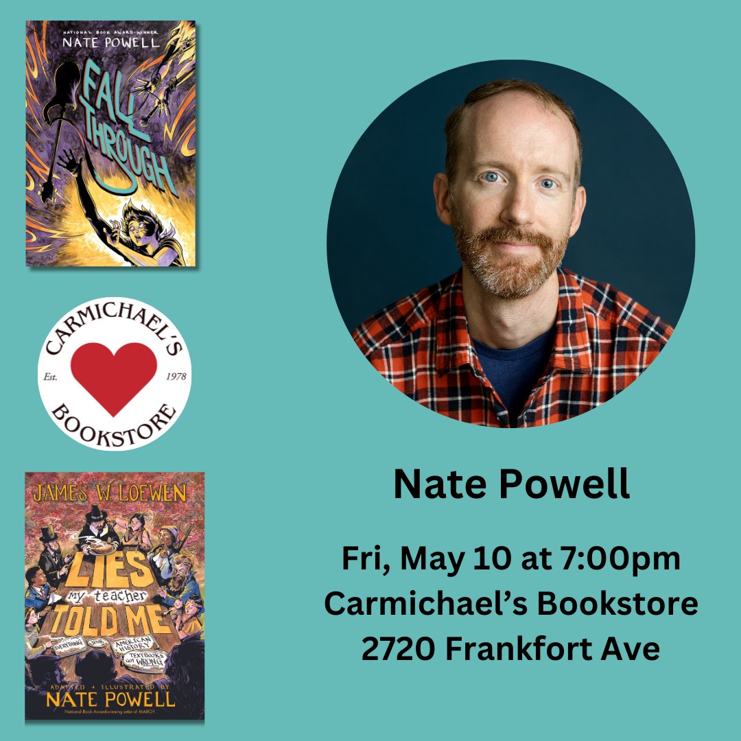 Good morning, hellsite! This Friday, May 10th I'll be in Louisville KY at Carmichael's Bookstore (2720 Frankfort) to discuss my new books FALL THROUGH and LIES MY TEACHER TOLD ME, with a signing afterward. 7pm-- I hope to see you there! (waves bye again)