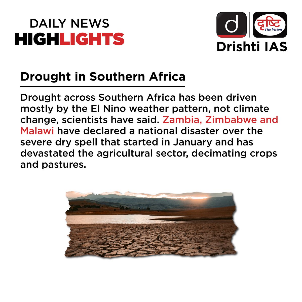 Your daily dose of current affairs for #UPSC2024 Prelims with #DrishtiDailyNewsHighlights. 

#PrelimsSuccessWithDrishtiIAS #PrelimsWithDrishtiIAS #Prelims2024 #Cyclone #Hidaya #SouthAfrica #India #UPI #Ghana #Zambia #UPSC #GeneralStudies #DrishtiIAS #DrishtiIASEnglish